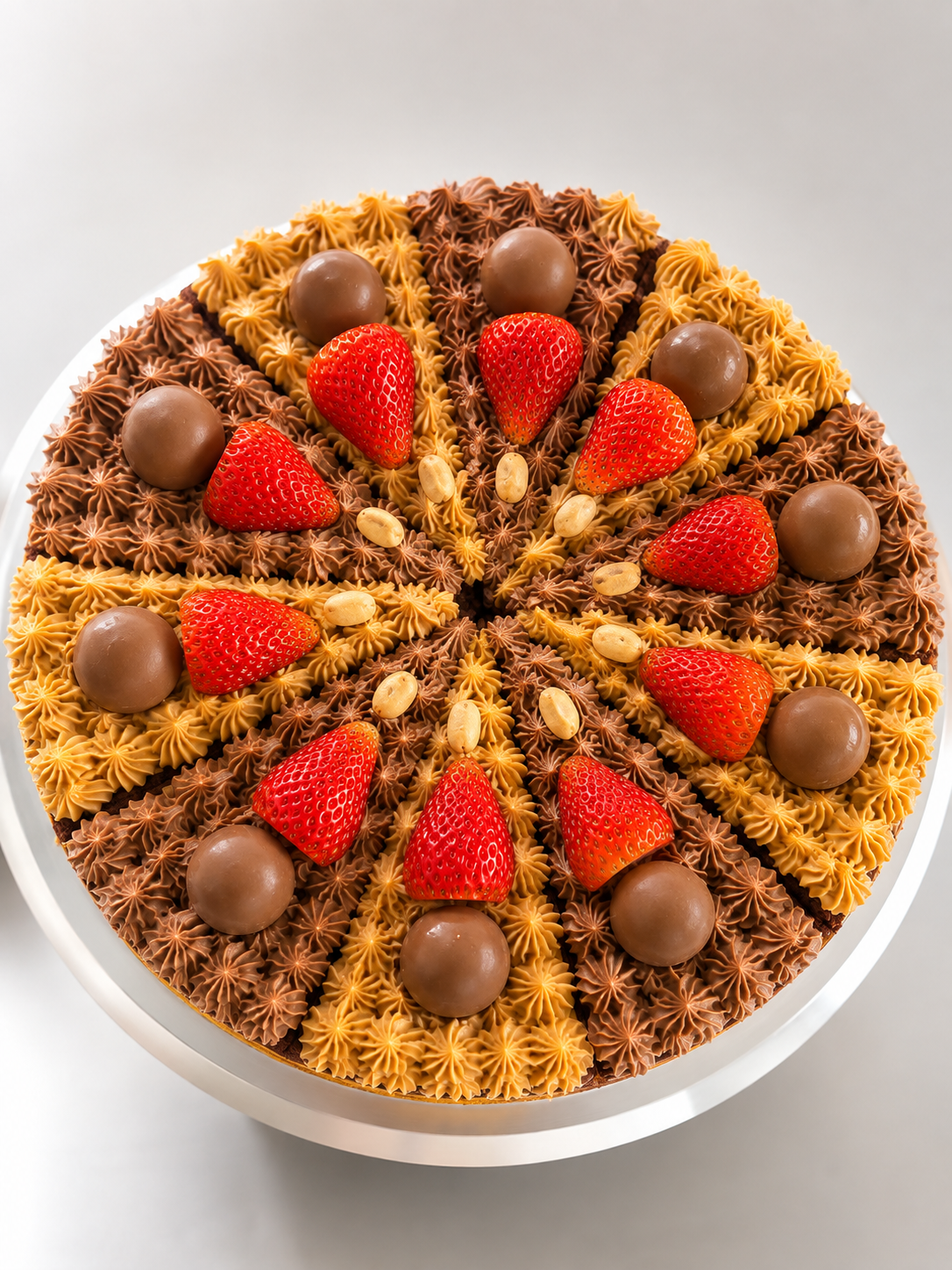 Brownie decorado con fresas y chocolates