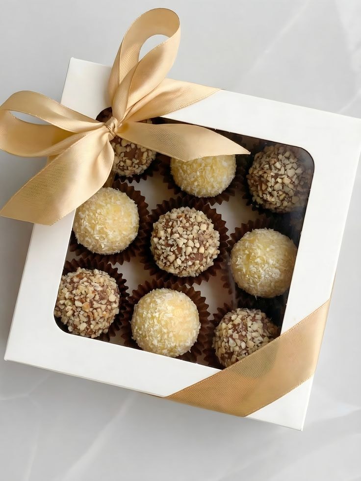Caja de nueve trufas de chocolate decoradas